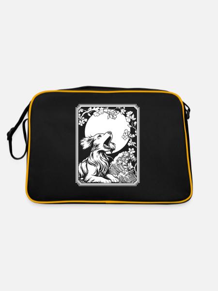Brittany Spaniel Japan Cherry Blossom Moon - Retro Tasche - Schwarz/Gold - Hinten