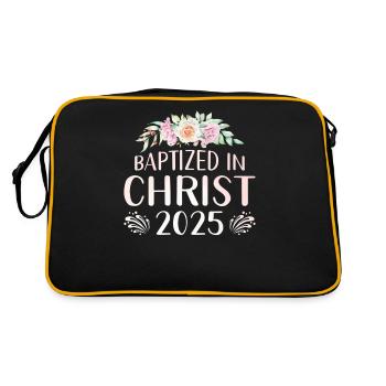 Getauft In Christus 2025 Blumenmuster - Retro Tasche - Schwarz/Gold - Hinten