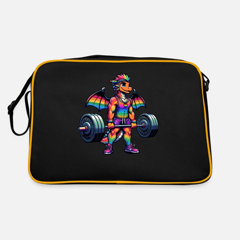 Rainbow Dragon Deadlifting Retro Tasche