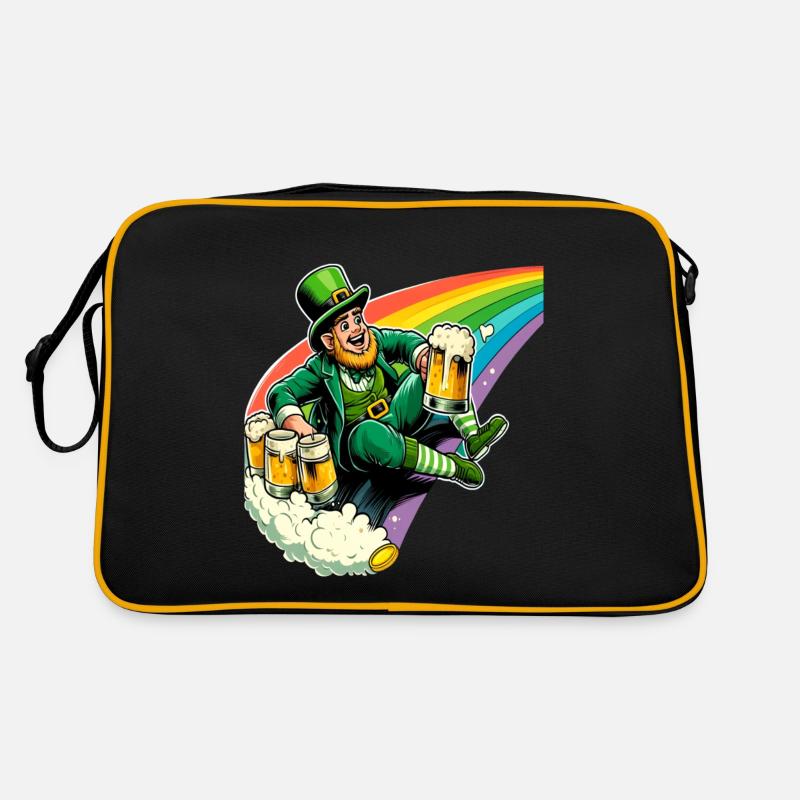 Leprechaun (Irischer Kobold) auf Regenbogen Retro Tasche