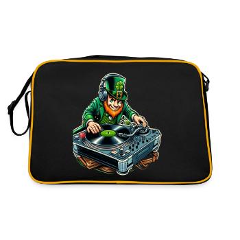 DJ Leprechaun (Irischer Kobold) - Retro Tasche - Schwarz/Gold - Hinten