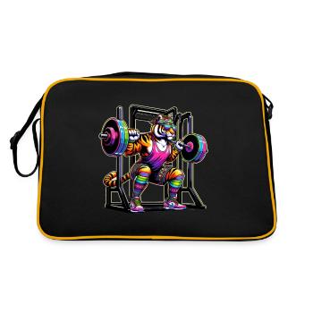 Strong Rainbow Tiger Squatting in the Gym - Retro Bag - black/gold - Back
