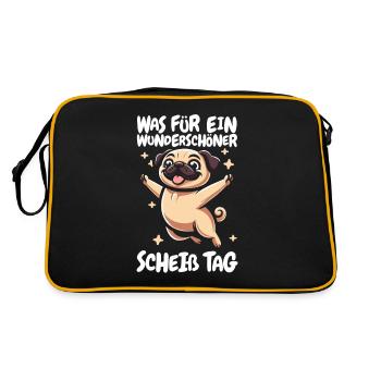 Pug Dog Funny Please Keep Your Mouth Shut - Retro Bag - black/gold - Back