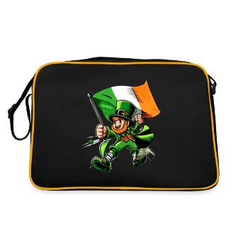Leprechaun (Irischer Kobold) mit Fahne - Retro Tasche - Schwarz/Gold - Hinten