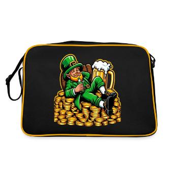 Entspannter Leprechaun (Irischer Kobold) - Retro Tasche - Schwarz/Gold - Hinten