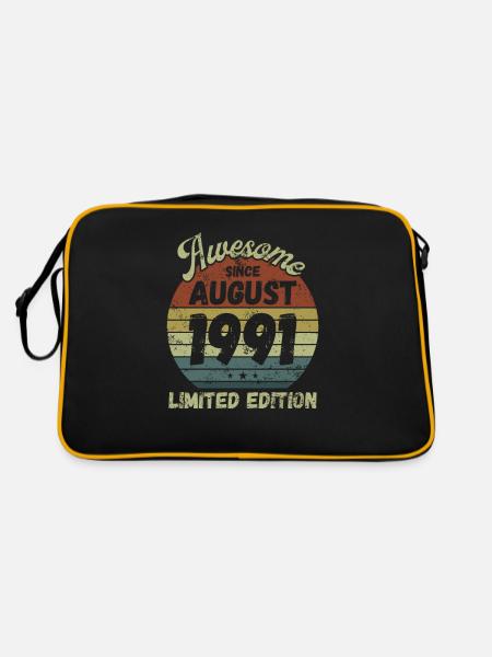 Awesome since August 1991 - Geburtstag - Retro Tasche - Schwarz/Gold - Hinten