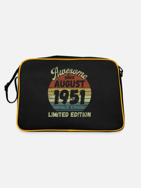 Awesome since August 1951 - Geburtstag - Retro Tasche - Schwarz/Gold - Hinten
