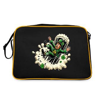 Fallender Leprechaun (Irischer Kobold) - Retro Tasche - Schwarz/Gold - Hinten