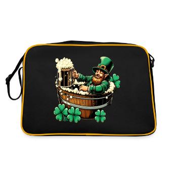 Badender Leprechaun (Irischer Kobold) - Retro Tasche - Schwarz/Gold - Hinten