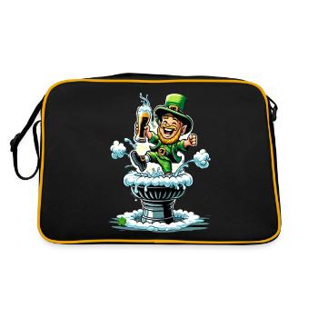 Springender Leprechaun (Irischer Kobold) - Retro Tasche - Schwarz/Gold - Hinten