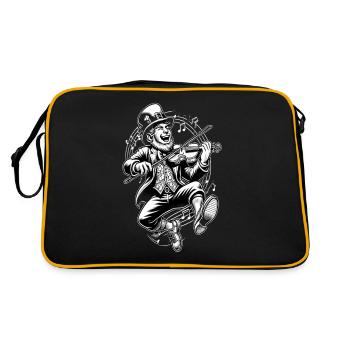 Violinenspielender Leprechaun (Irischer Kobold) - Retro Tasche - Schwarz/Gold - Hinten