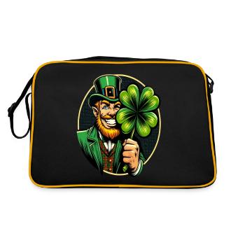 Kleeblatt-Leprechaun (Irischer Kobold) - Retro Tasche - Schwarz/Gold - Hinten