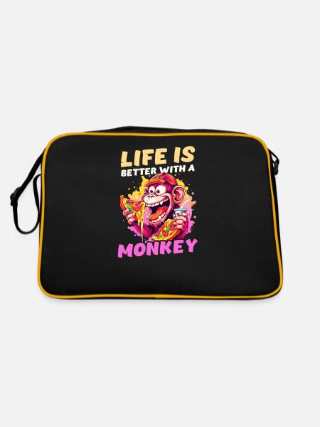 Monkey Lover Life Better With Monkey - Retro Bag - black/gold - Back