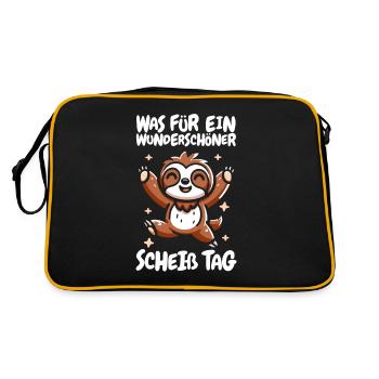 Faultier Wunderschöner Tag - Retro Tasche - Schwarz/Gold - Hinten