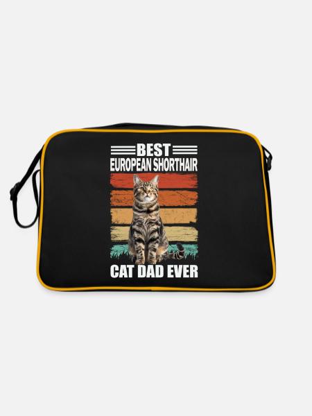 European shorthair Papa Katze - Retro Tasche - Schwarz/Gold - Hinten