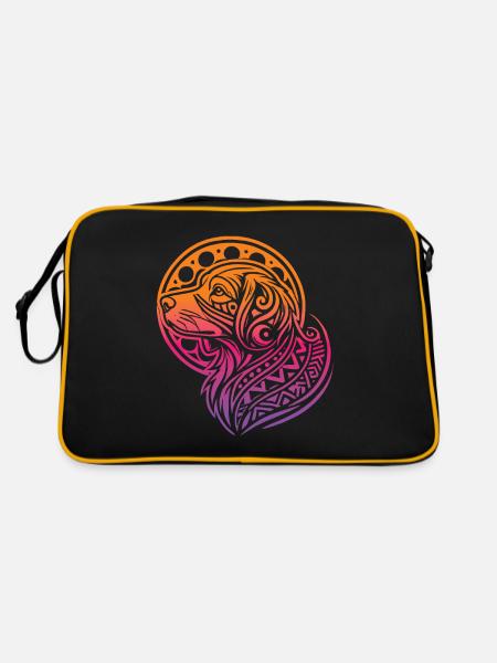 Brittany Spaniel Stammes Moon Phases - Retro Tasche - Schwarz/Gold - Hinten