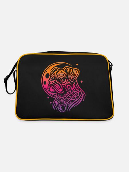 Boxer Hund Deutscher Boxer Stammes Moon Phases - Retro Tasche - Schwarz/Gold - Hinten