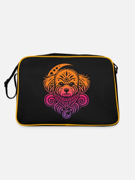 Bichon Frize Tribal Moon Phases - Retro Bag - black/gold - Back