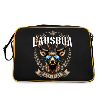 Herren Trachtenshirt Kinder Jungen Lausbua T-Shirt - Retro Tasche - Schwarz/Gold - Hinten