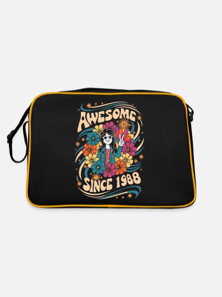 Vintage 1988 Hippie Anniversaire Rétro Fleurs - Sac Retro - noir/or - Dos