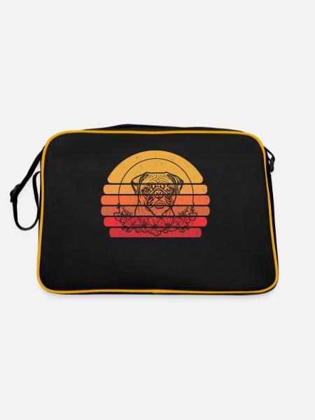 Pug Dog Wild Floral Moon - Retro Bag - black/gold - Back