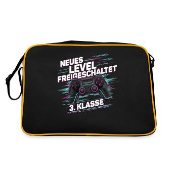 Jungen Schulkind 3. Klasse Gamer Zocker - Retro Tasche - Schwarz/Gold - Hinten