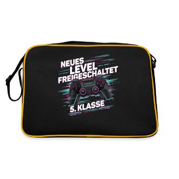 Jungen Schulkind 5. Klasse Gamer Zocker - Retro Tasche - Schwarz/Gold - Hinten