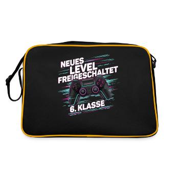 Jungen Schulkind 6. Klasse Gamer Zocker - Retro Tasche - Schwarz/Gold - Hinten