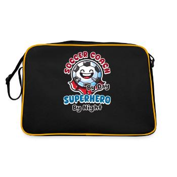 Fußballtrainer Fußballtrainer bei Tag, Superheld bei Nig - Retro Tasche - Schwarz/Gold - Hinten