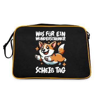 Corgi Wunderschöner Tag - Retro Tasche - Schwarz/Gold - Hinten