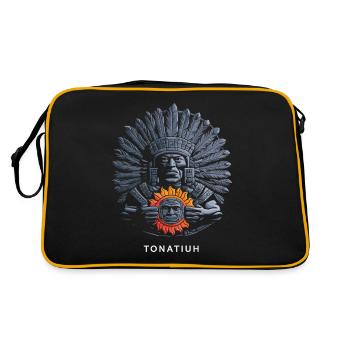 Aztekengott Alte Mythologie Tonatiuh mit - Retro Tasche - Schwarz/Gold - Hinten