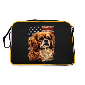 Tibet Spaniel Amerika Usa - Retro Tasche - Schwarz/Gold - Hinten