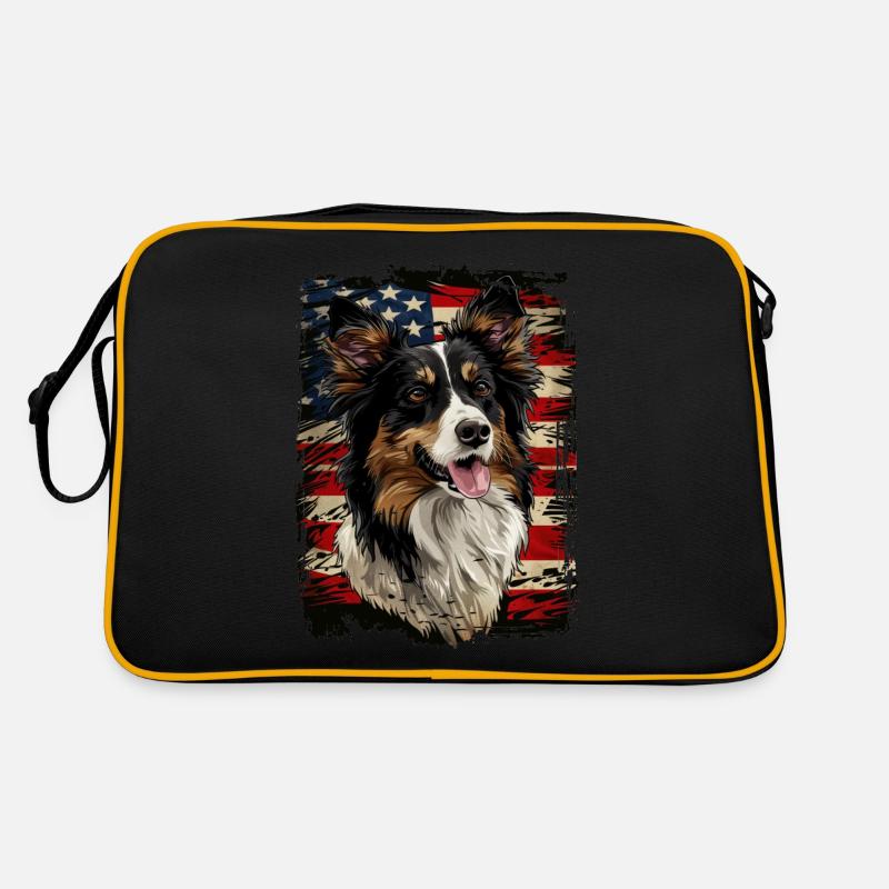 Collie, Amerika Usa - Retro Tasche - Schwarz/Gold