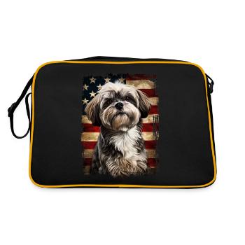 Lhasa Apso Amerika Usa - Retro Tasche - Schwarz/Gold - Hinten
