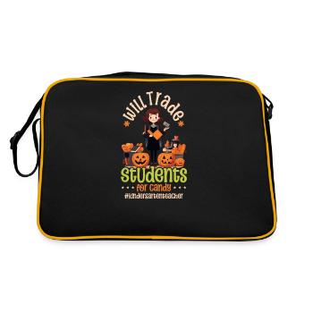 Kindergärtnerin tauscht Schüler gegen Süßigkeiten ein - Retro Tasche - Schwarz/Gold - Hinten
