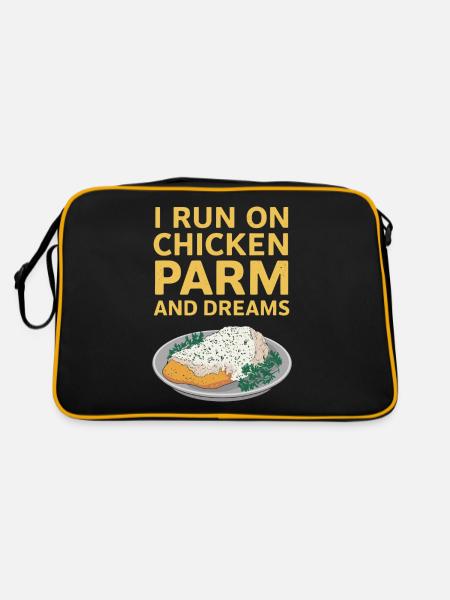 Ich Lebe Von Chicken Parm Und Träumen - Chicken - Retro Tasche - Schwarz/Gold - Hinten