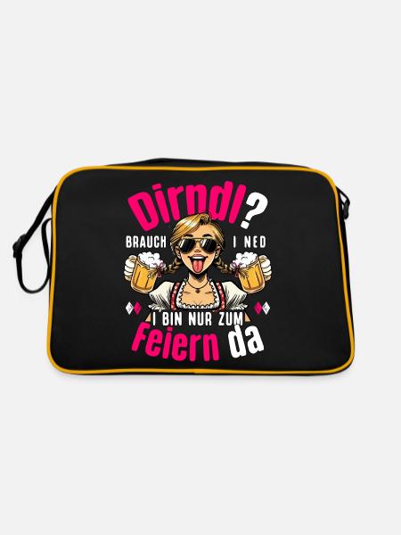 Trachtenshirt Damen Trachten T-Shirt Dirndl Ersatz - Retro Tasche - Schwarz/Gold