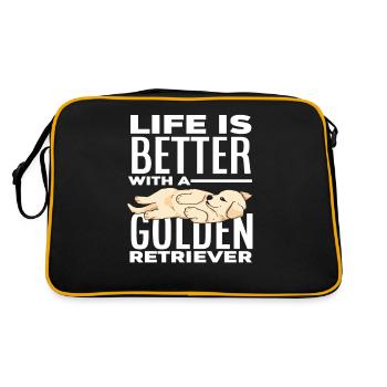 Leben Spruch Golden Retriever - Retro Tasche - Schwarz/Gold - Hinten