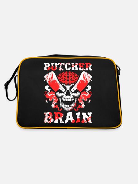 Fleischer Metzger Schlachter Schädel - Retro Tasche - Schwarz/Gold - Hinten