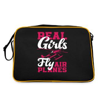 Pilot Mädchen Fliegen Flugzeuge - Retro Tasche - Schwarz/Gold - Hinten