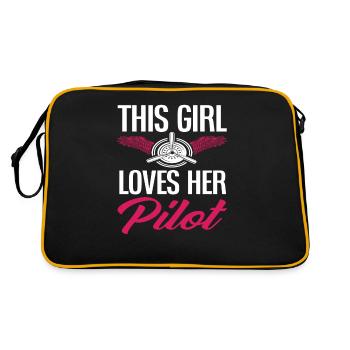 Pilot Dieses Mädchen Liebt Ihren Piloten - Retro Tasche - Schwarz/Gold - Hinten