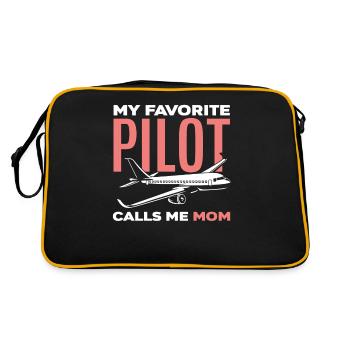 Piloten Mutter Mama Pilot - Retro Tasche - Schwarz/Gold - Hinten
