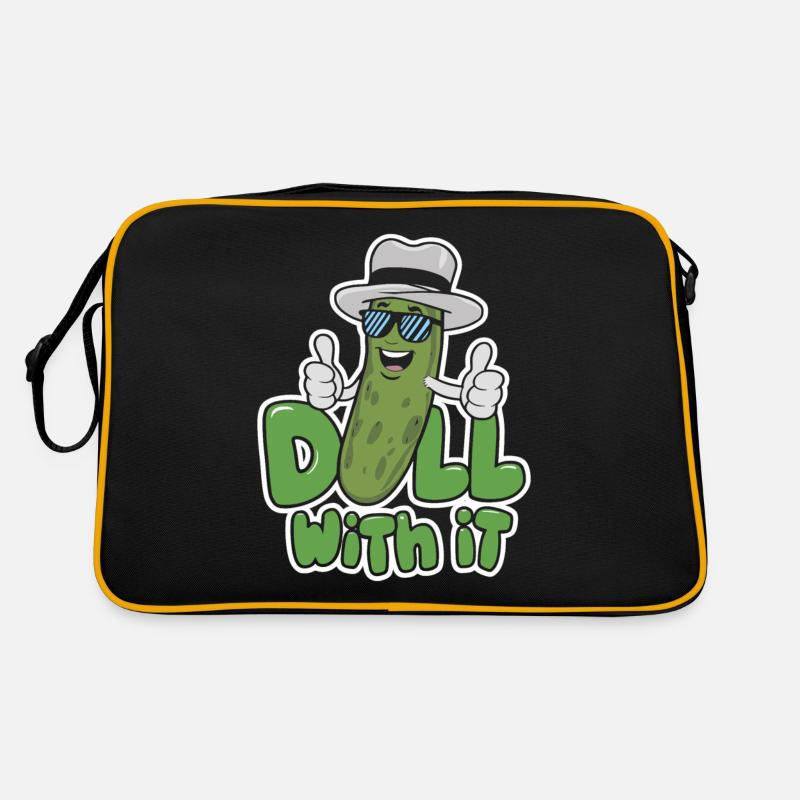 Gurke Witz Dill Damit Lustiges Design - Retro Tasche - Schwarz/Gold