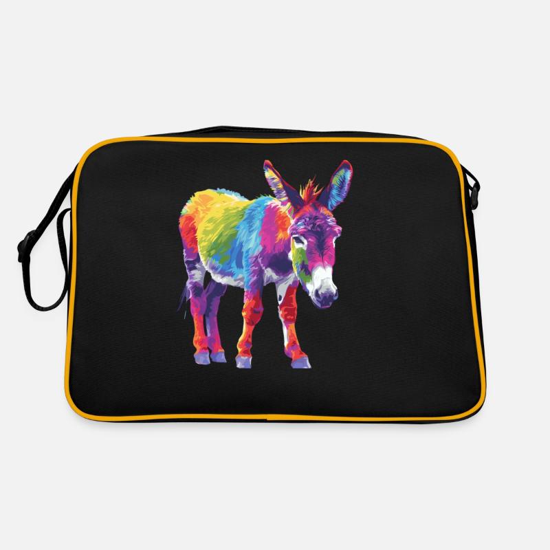 Bunter Esel Regenbogen Kunstwerk Retro Tasche