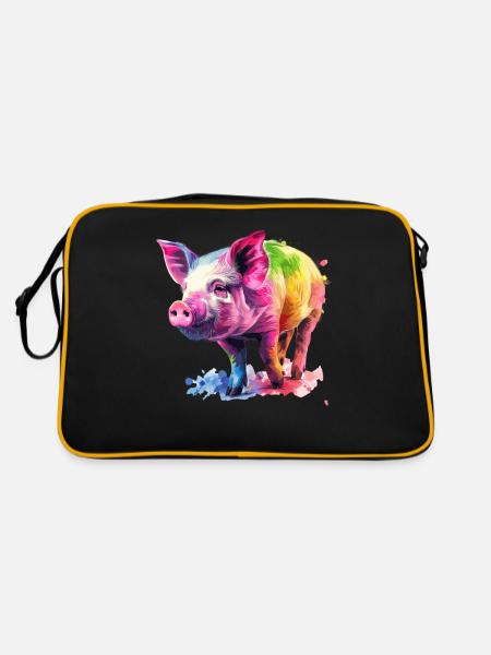 Cochon Coloré Aquarelle Oeuvre Coloré - Sac Retro - noir/or - Dos