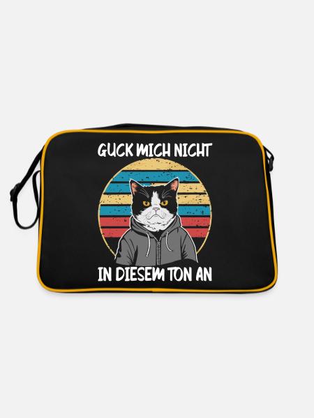 Lustiger Katzen Spruch Guck mich nicht in diesem - Retro Tasche - Schwarz/Gold - Hinten