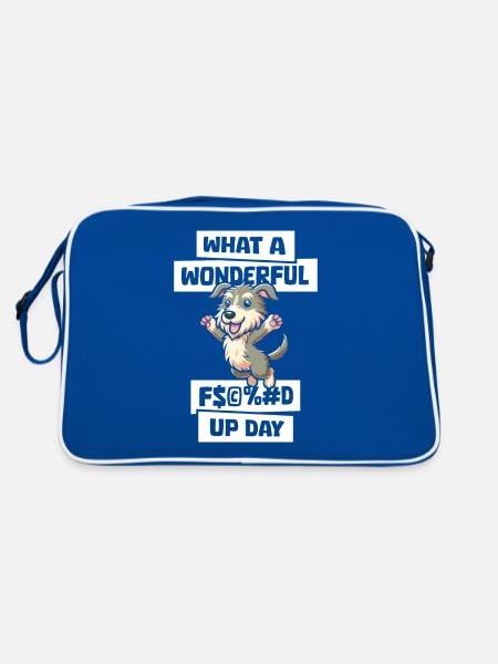 Irischer Wolfshund Fucked Up Day - Retro Tasche - Blau/Weiß - Hinten