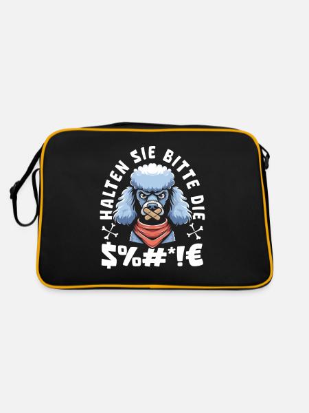 Pudel Halten Sie Bitte Die Fresse - Retro Tasche - Schwarz/Gold - Hinten