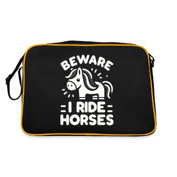 Vorsicht, ich reite Pferde - Retro Tasche - Schwarz/Gold - Hinten