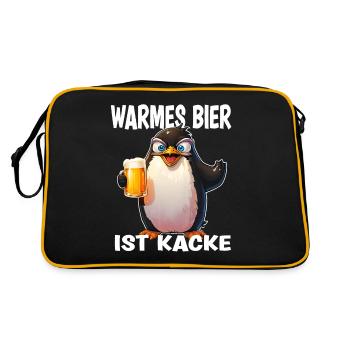 Warmes Bier Ist Kacke Lustiger Pinguin - Retro Tasche - Schwarz/Gold - Hinten